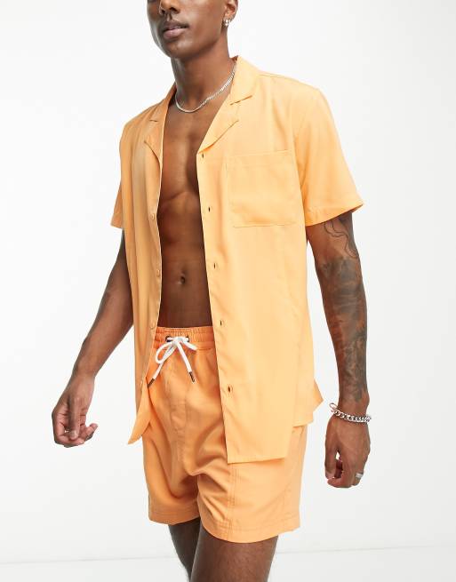 Another Influence front seam detail beach shirt in orange (part of a set)