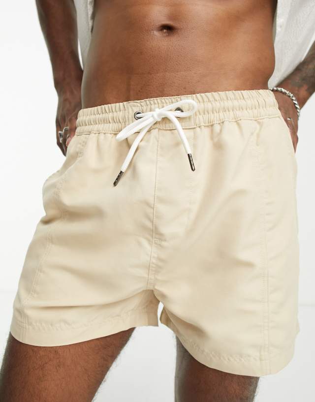 Another Influence front seam detail swim shorts in stone