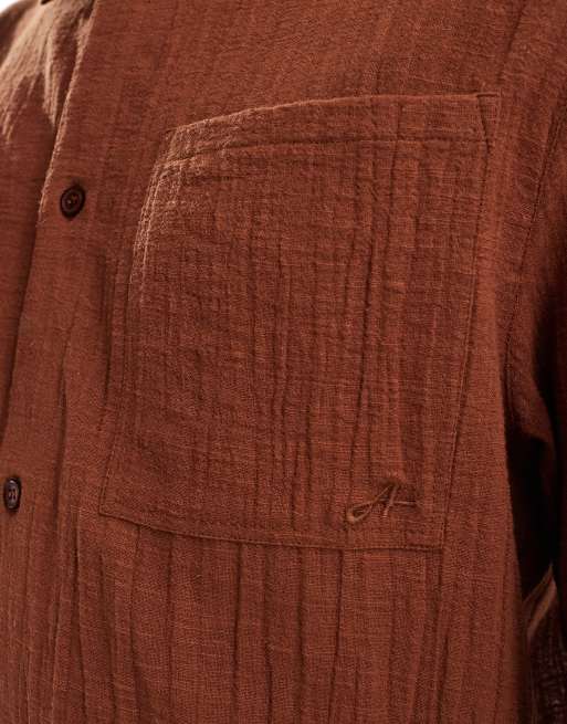 Another Influence gauze long sleeve relaxed shirt in terracotta (part of a set), 3 of 4