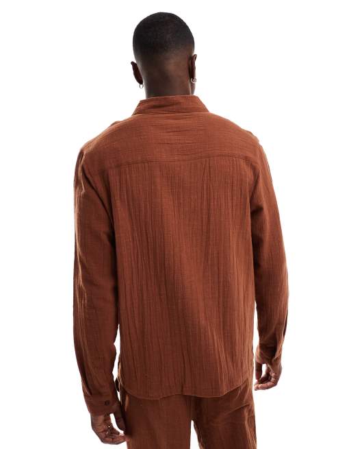 Another Influence gauze long sleeve relaxed shirt in terracotta (part of a set), 4 of 4