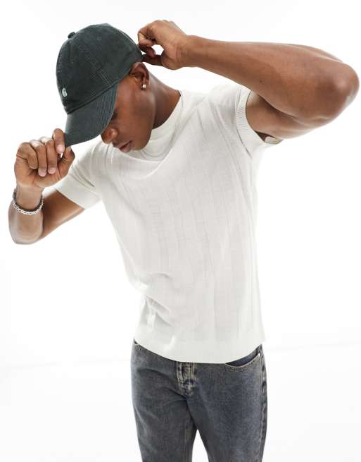 Another Influence - Gebreid jacquard T-shirt in wit