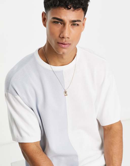 Another Influence - Gebreide top met rechte pasvorm en kleurvlakken in wit en blauw