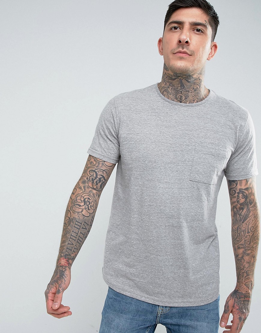 Another Influence – gråmelerad longline t-shirt med ficka