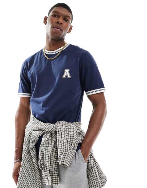Another Influence graphic ringer t-shirt in navy - view 1