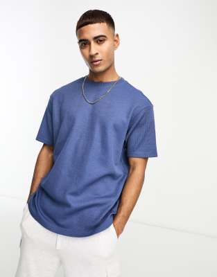 Another Influence heavy ribbed slouchy fit t-shirt in navy | ASOS