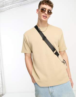 Another Influence heavy ribbed slouchy fit t-shirt in sand-Neutral