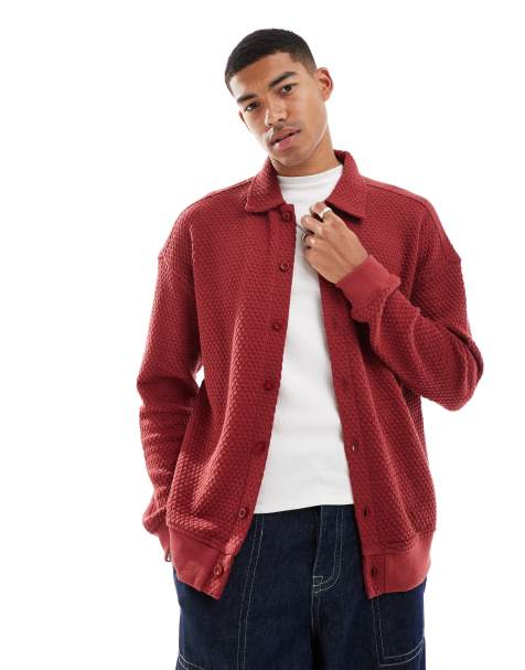 Another Influence heavy textured button through overshirt in red - view 1