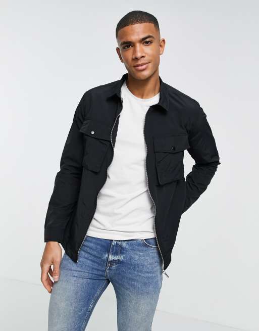 Another Influence – Hemdjacke in Schwarz aus Nylon mit Reißverschluss