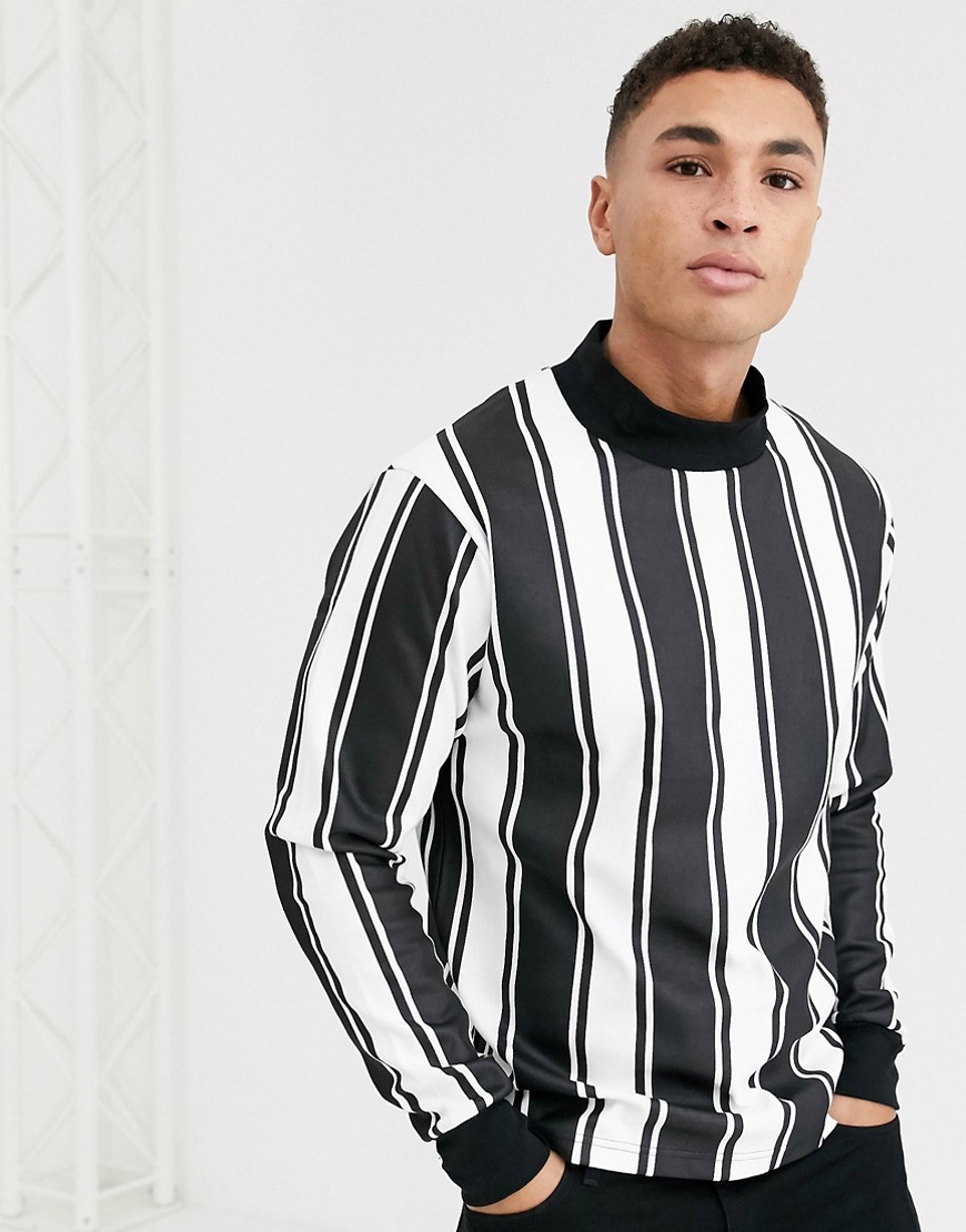 Another Influence high neck long sleeve t-shirt in stripe-Black