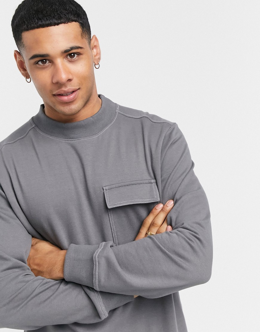 Another Influence high neck sweatshirt set with utility pocket detail in gray-Grey