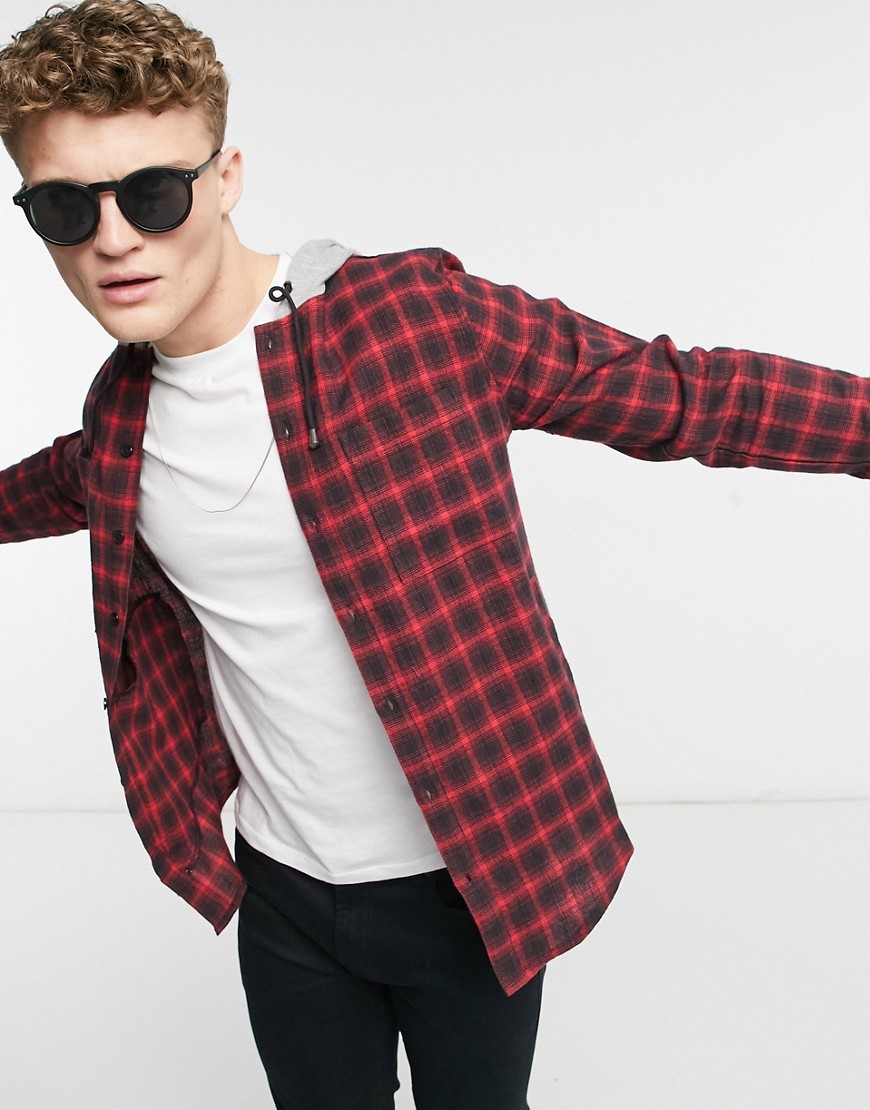Another Influence hooded check shirt in red/black