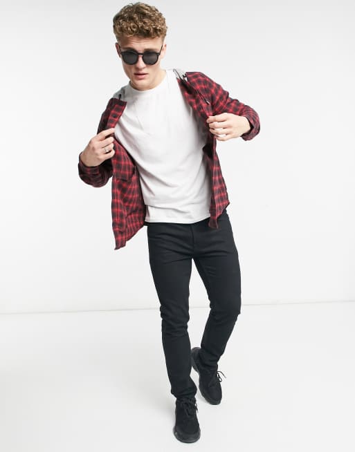 Red check outlet hooded shirt