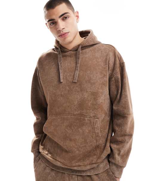 Another Influence - Hoodie met acid wash in bruin - view 1