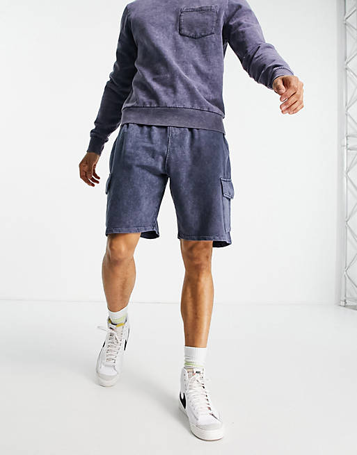 Another Influence jersey utility shorts co-ord in navy acid wash