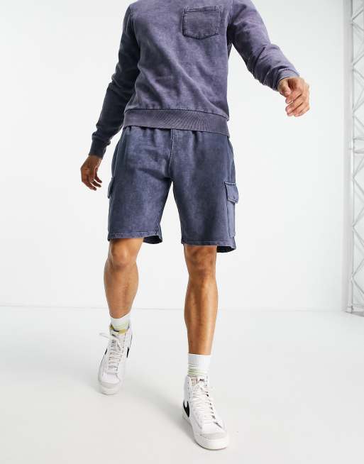 Another Influence jersey utility shorts coord in navy acid wash ASOS