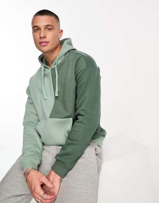 Another Influence – Kapuzenpullover in Grün im gespleißtem Farbblockdesign