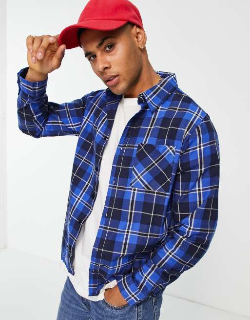 Another Influence – Karierte Hemdjacke aus Flanell in Blau