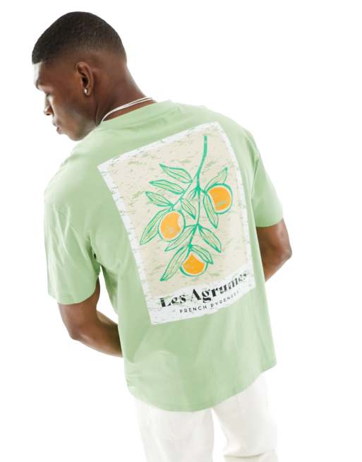 Another Influence – Kastiges T-Shirt in Grün mit „Les Agrumes“-Print
