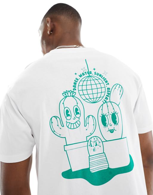 Another Influence – Kastiges T-Shirt in Weiß mit „Cactus Club“-Grafikprint