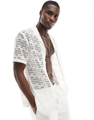 Another Influence knitted beach shirt in white