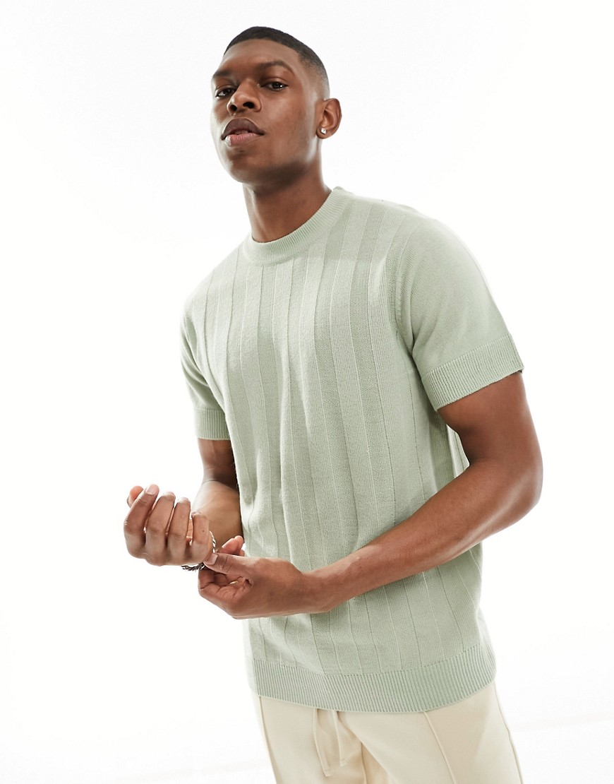 Another Influence knitted jacquard t-shirt in sage green