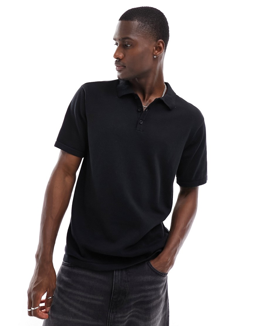 knitted polo in black
