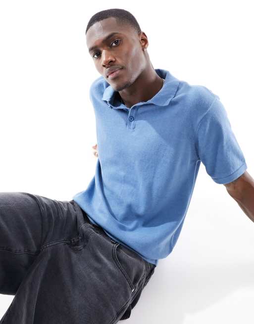 Another Influence knitted polo in coronet blue