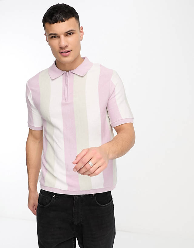 Another Influence - knitted stripe zip polo in lilac