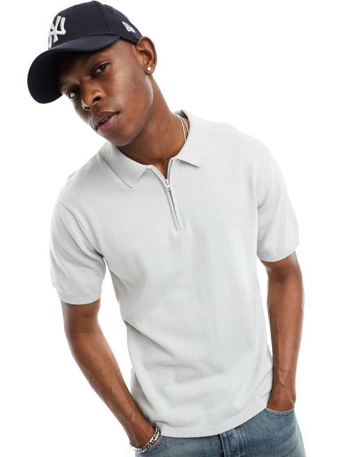  Another Influence knitted zip polo in light grey