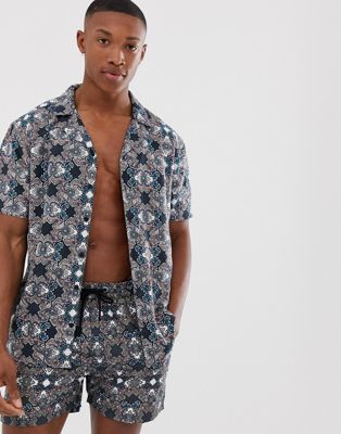 Another Influence – Kortärmad skjorta med geometriskt mönster, del av set-Marinblå