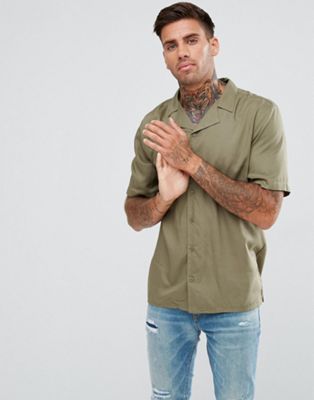Another Influence – Kortärmad skjorta med platt krage-Grön