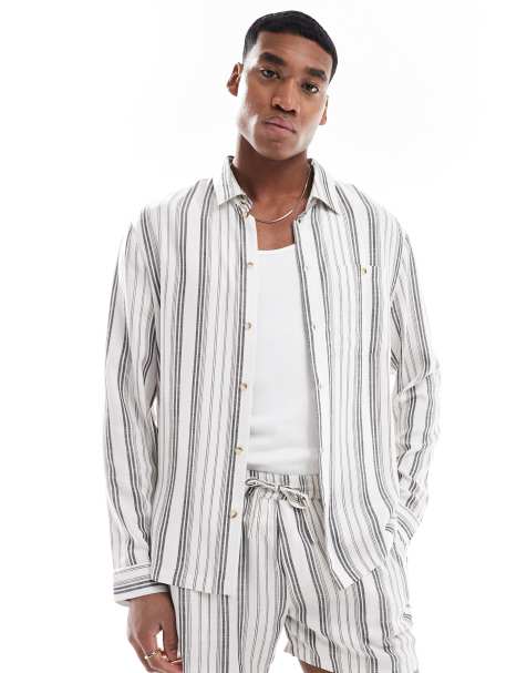 Another Influence long sleeve striped shirt co-ord in charcoal and white