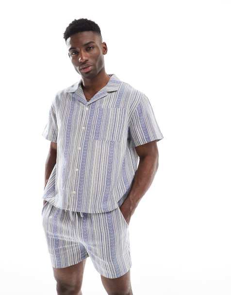 Another Influence jacquard revere collar shirt co-ord in blue