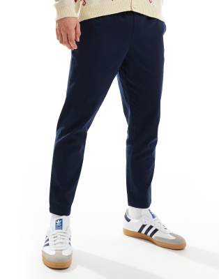 linen mix tapered pants in navy