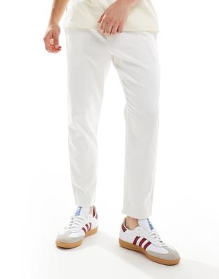 linen mix tapered pants in off white