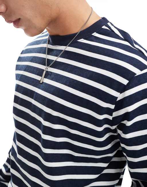 Another Influence – Locker geschnittenes T-Shirt in gestreiftem Marineblau, 2 von 4