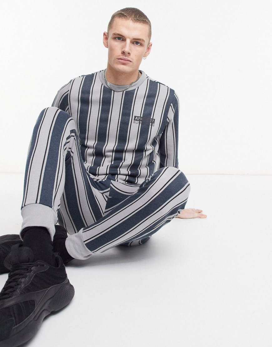 Another Influence logo tracksuit in gray stripe-Grey