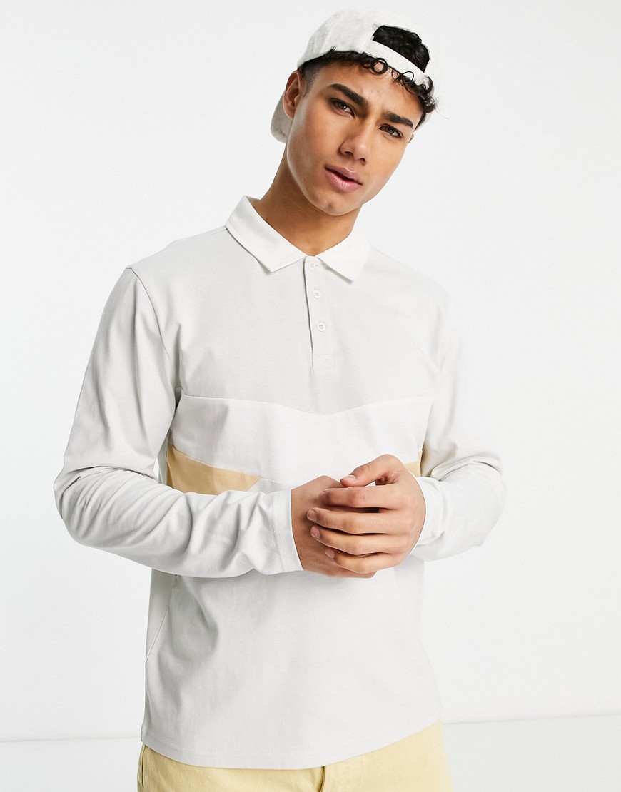 Another Influence Long Sleeve Color Block Polo In Gray