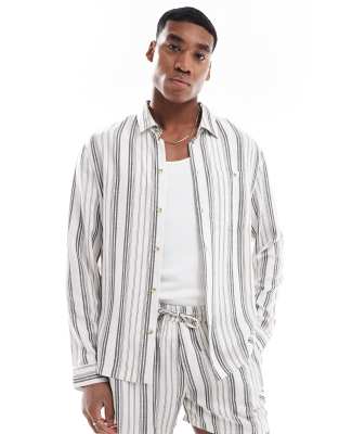 Another Influence Striped Patch Pocket Shirt In Brown