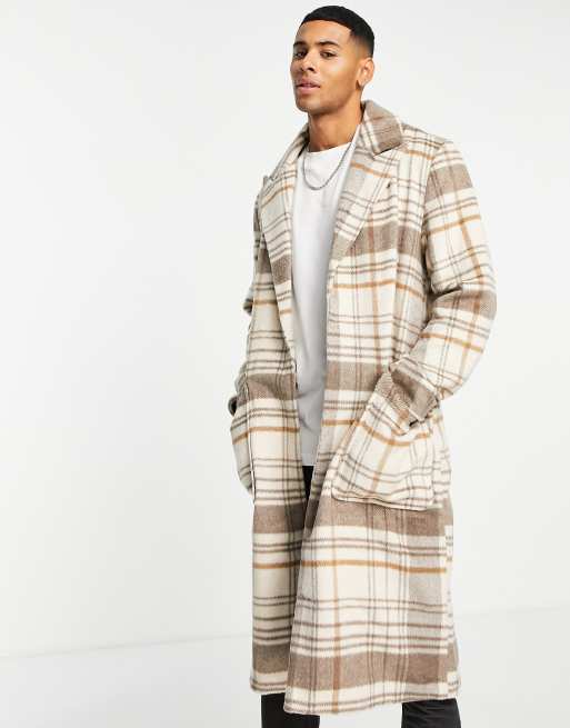Another Influence longline coat in brown check ASOS