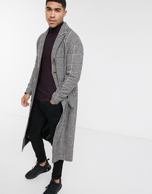 Another Influence longline overcoat in check