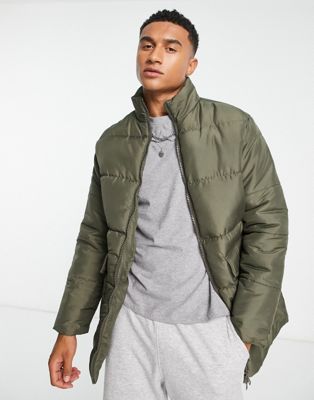 Another Influence longline puffer jacket with hood in beige