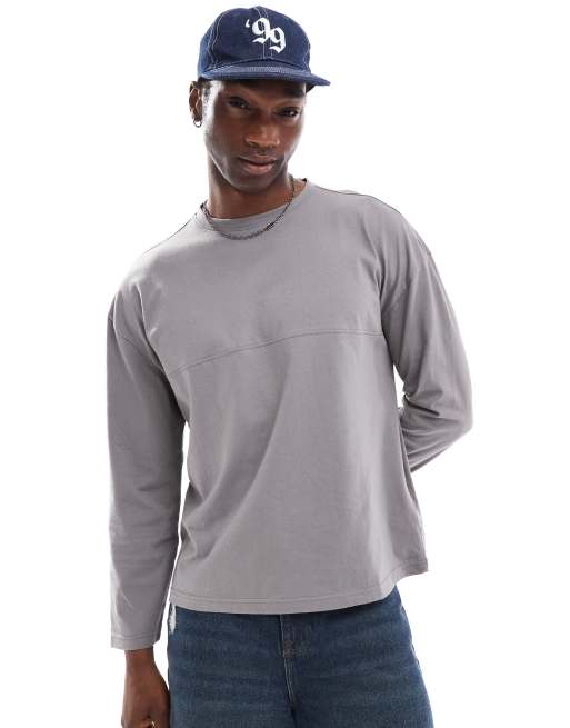 Another Influence - Losvallende T-shirt met lange mouwen en naaddetail in grijs