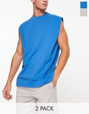 Another Influence 2 pack oversized vests in blue & grey - ASOS Price Checker