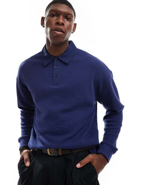 Another Influence - Maglia blu navy stile rugby testurizzata con bottoni - view 1
