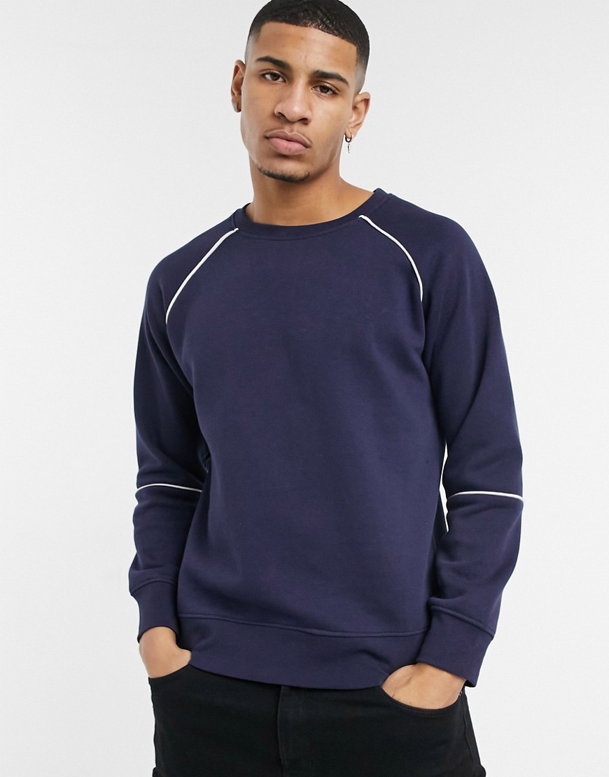 Another Influence – Marinblå sweatshirt med kontrastfärgade sömmar, del av set