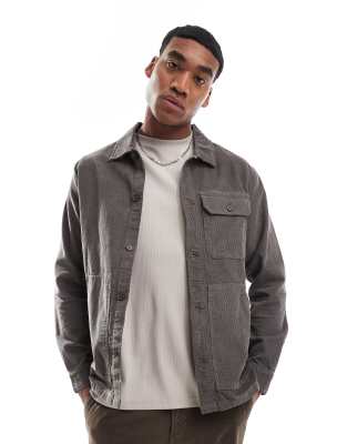 Another Influence Another Influence micro cord utility overshirt in grey