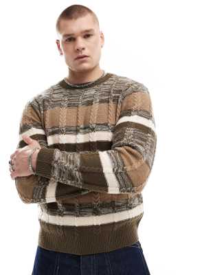 Another Influence Another Influence mix match stripe round neck jumper in brown