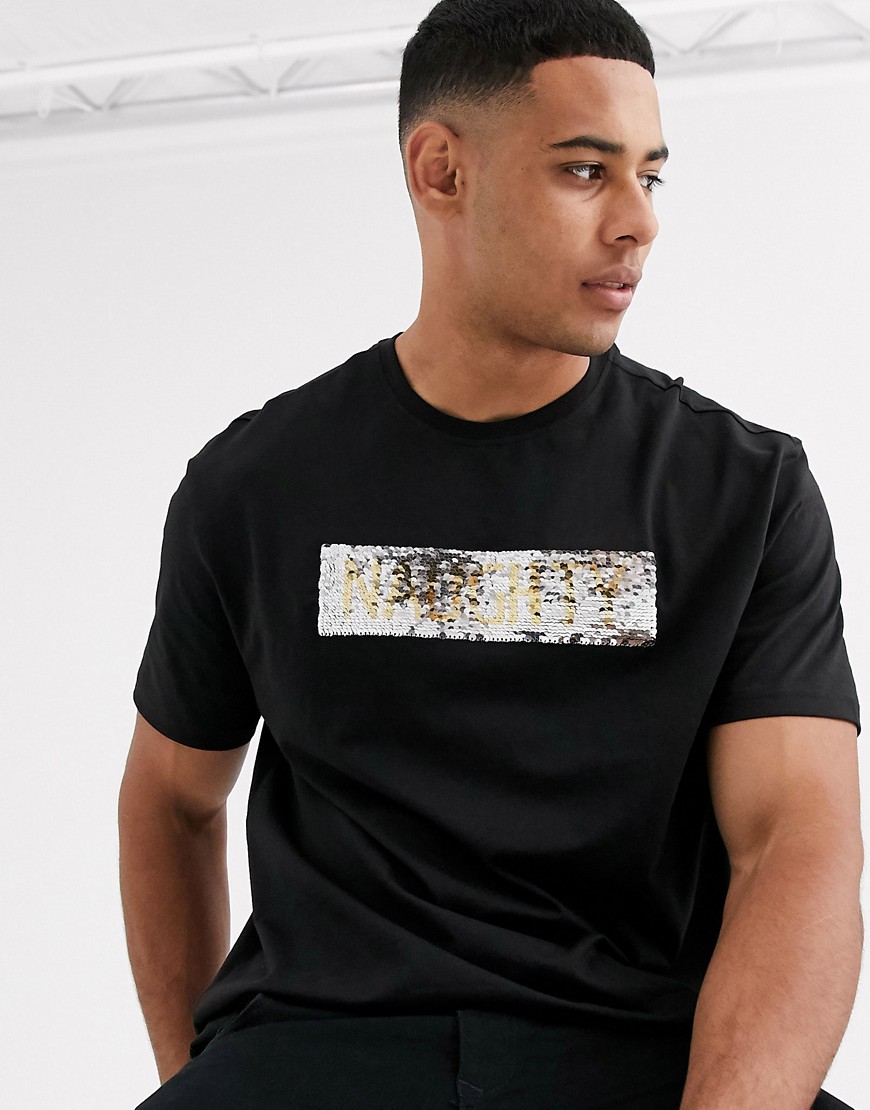 Another Influence – Naughty or Nice – Jul-t-shirt med paljetter-Svart
