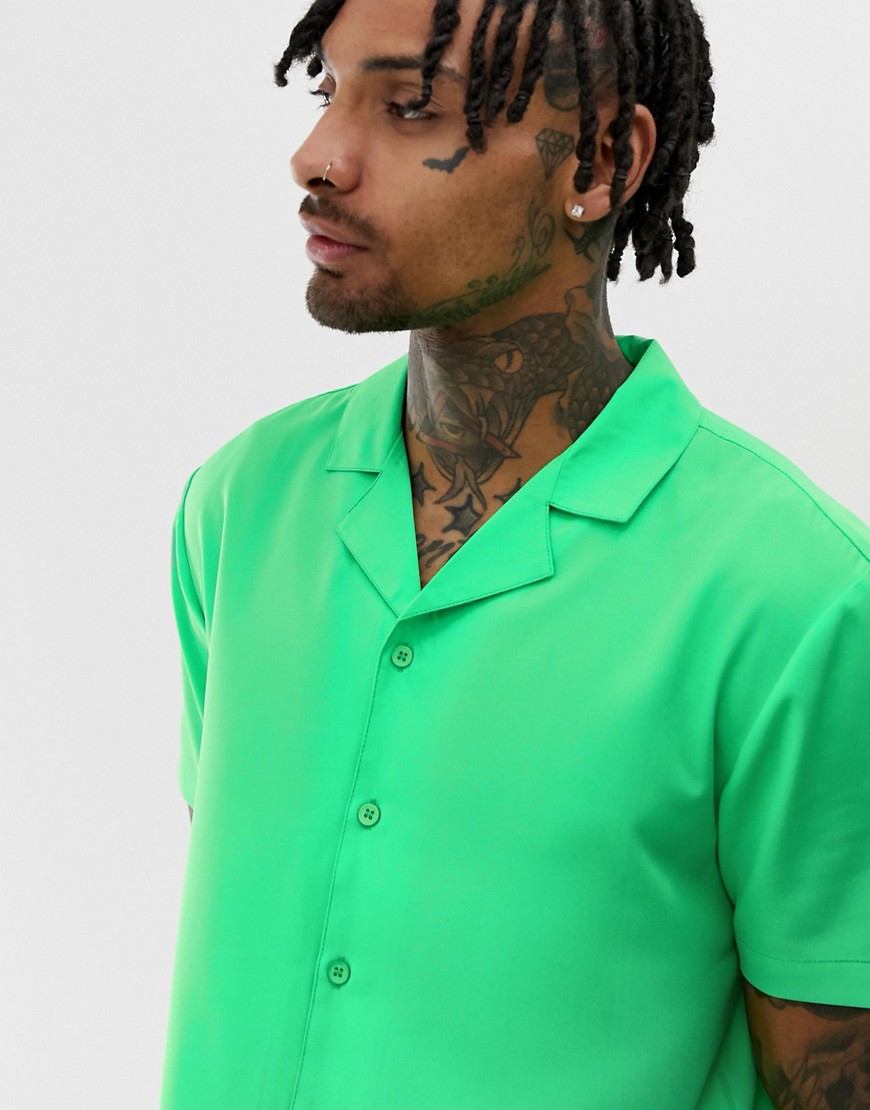 Another Influence - Neon overhemd met reverskraag-Groen